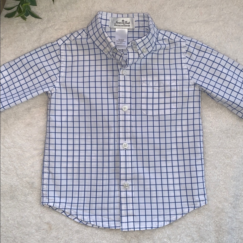 Janie and Jack White and Blue Square Plaid Button-Down Shirt EUC 12-18M